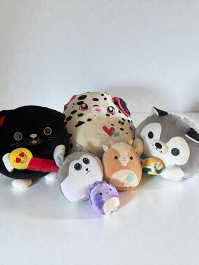 Squishmallows Lot of 6 Plush Cat Husky Dalmatian Alpaca Bundle